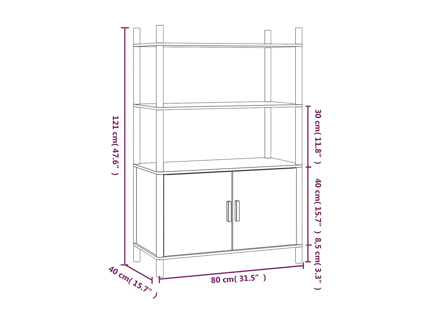Buffet haut Blanc 80x40x121 cm Bois d'ingénierie