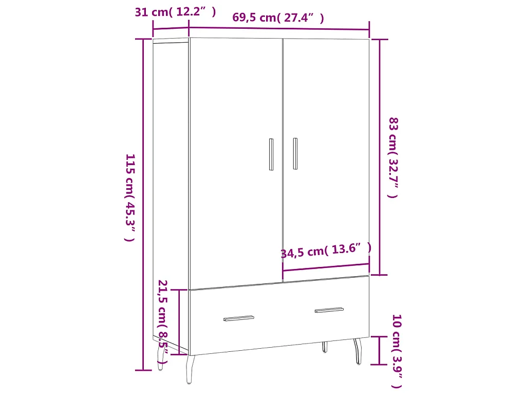 Highboard Betongrau 69,5x31x115 cm Holzwerkstoff