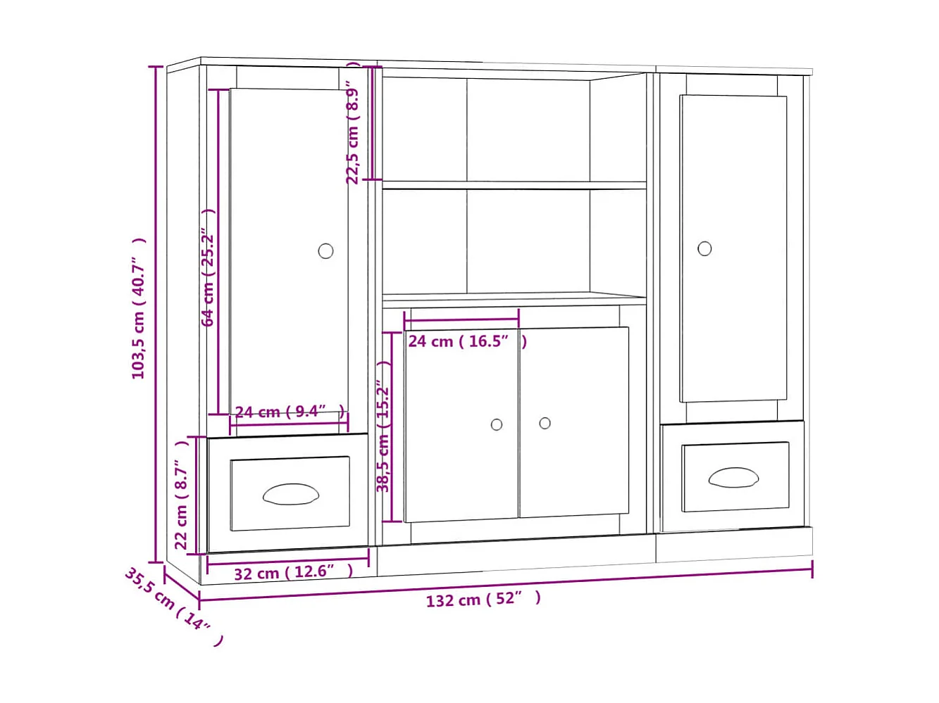 Highboards 3 Stk. Sonoma-Eiche Holzwerkstoff