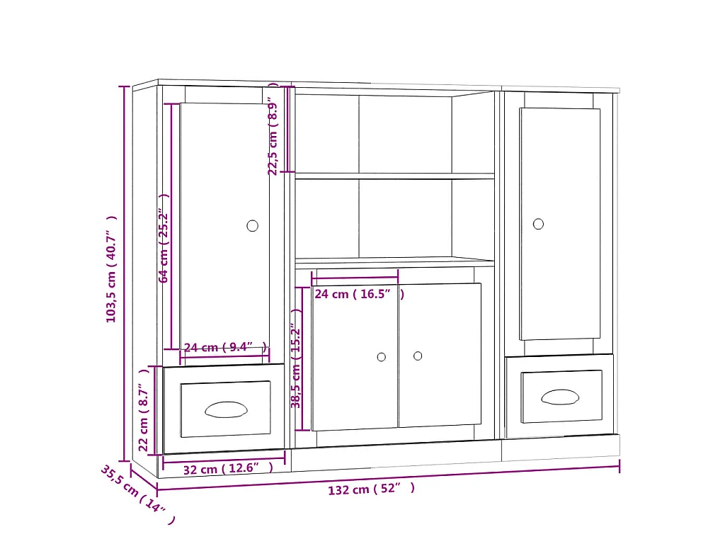 Buffets 3 pcs chêne sonoma bois d'ingénierie
