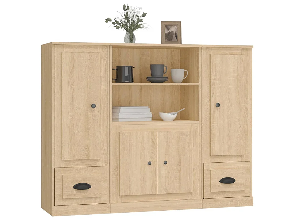 Buffets 3 pcs chêne sonoma bois d'ingénierie