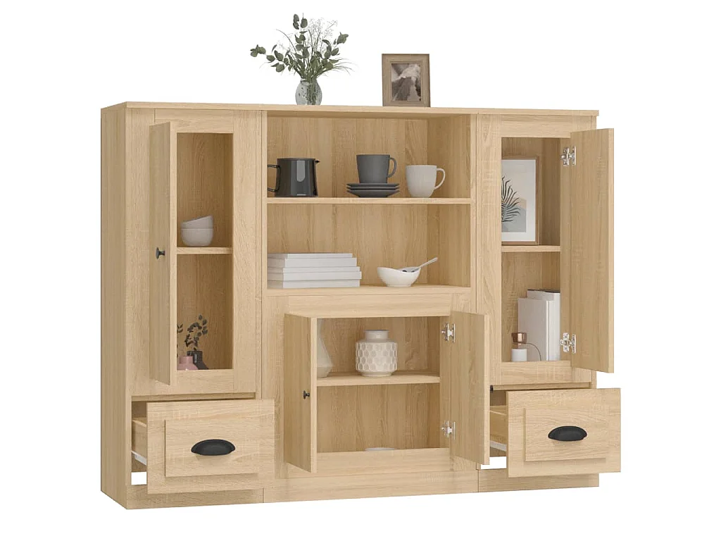 Buffets 3 pcs chêne sonoma bois d'ingénierie