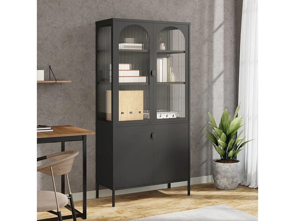 Highboard Schwarz 90x40x180 cm Glas und Stahl