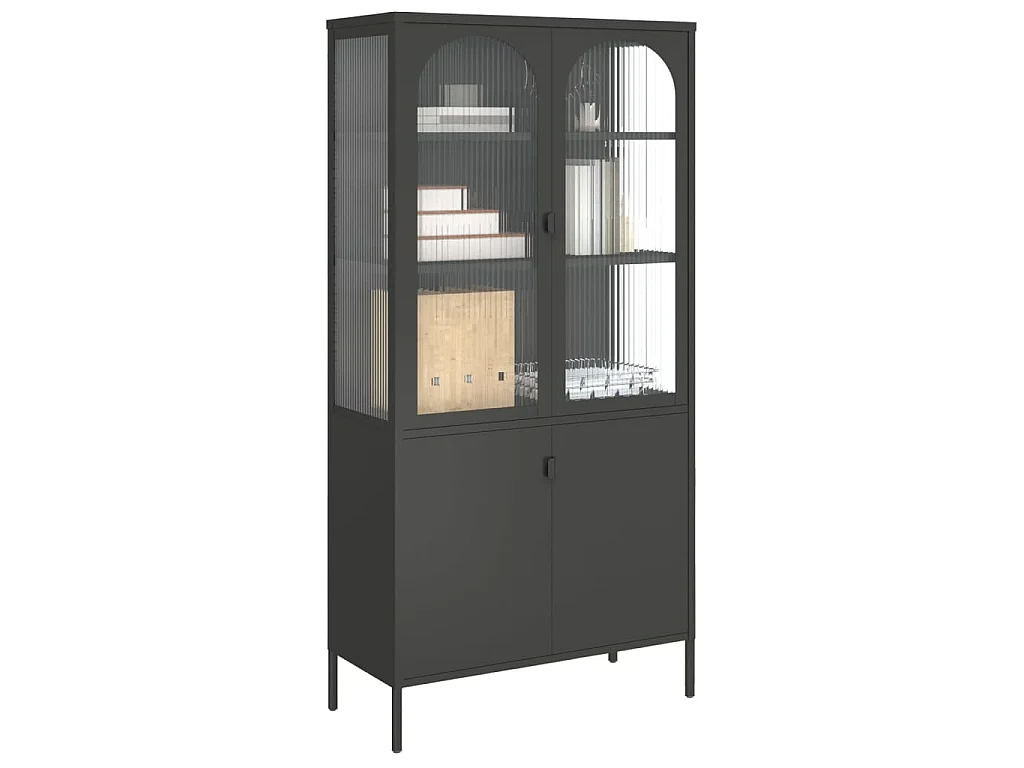 Highboard Schwarz 90x40x180 cm Glas und Stahl