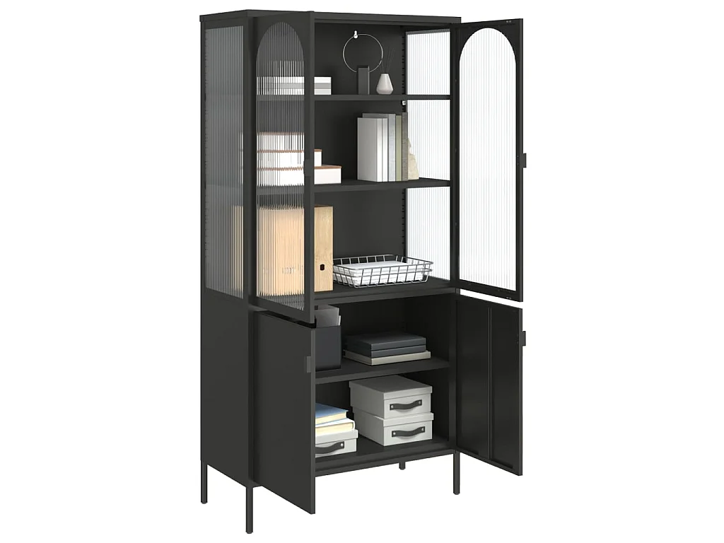 Highboard Schwarz 90x40x180 cm Glas und Stahl
