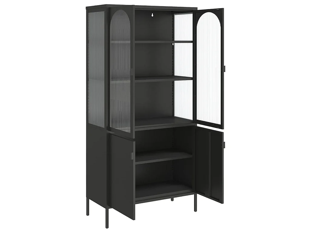 Highboard Schwarz 90x40x180 cm Glas und Stahl