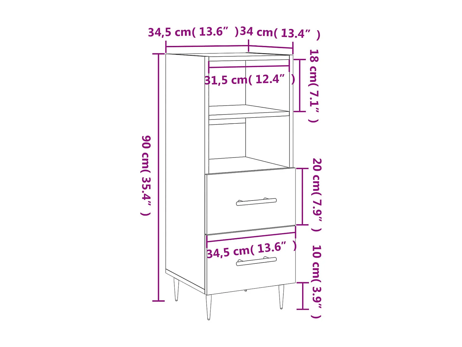 Buffet Chêne fumé 34,5x34x90 cm Bois d'ingénierie