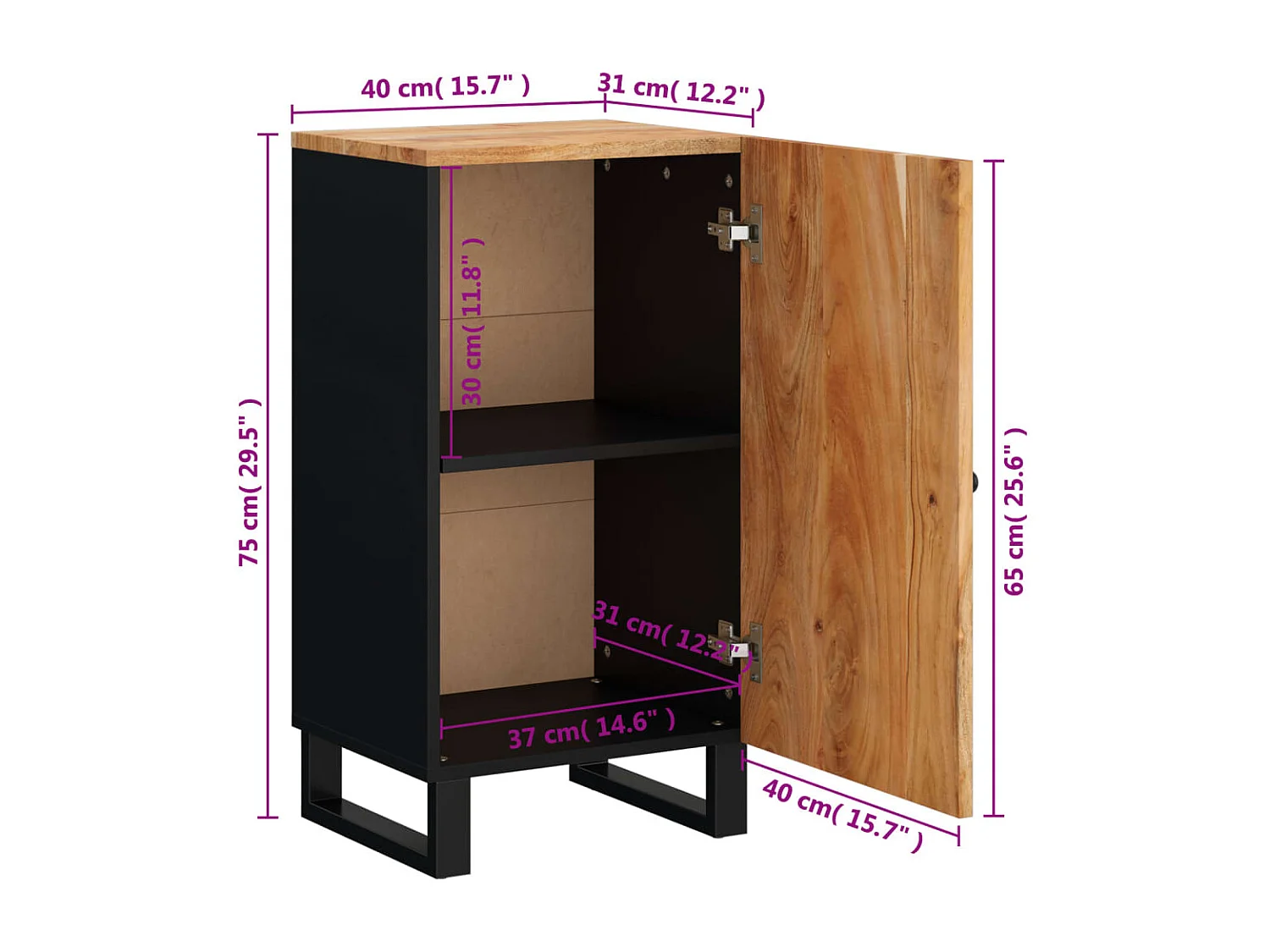 Dressoir met deur 40x31x75 cm massief acaciahout