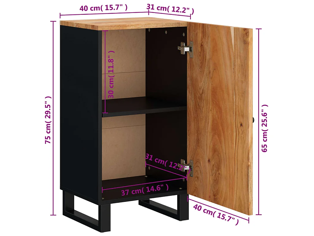 Buffet avec porte 40x31x75 cm bois massif d'acacia