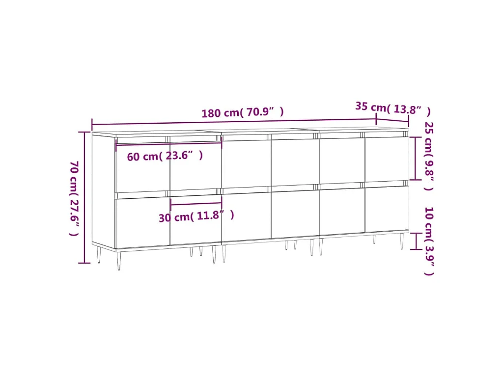 Buffets 3 pcs Blanc Bois d'ingénierie
