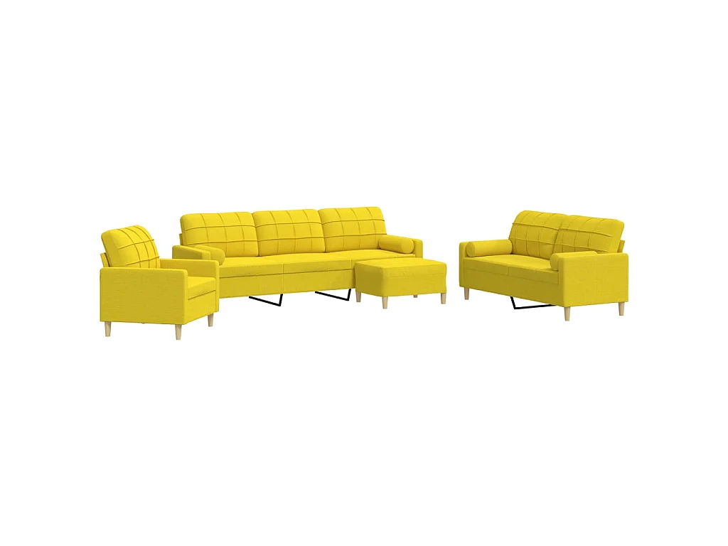 Juego de sofá 4 piezas con reposapiés y cojines tela amarillo