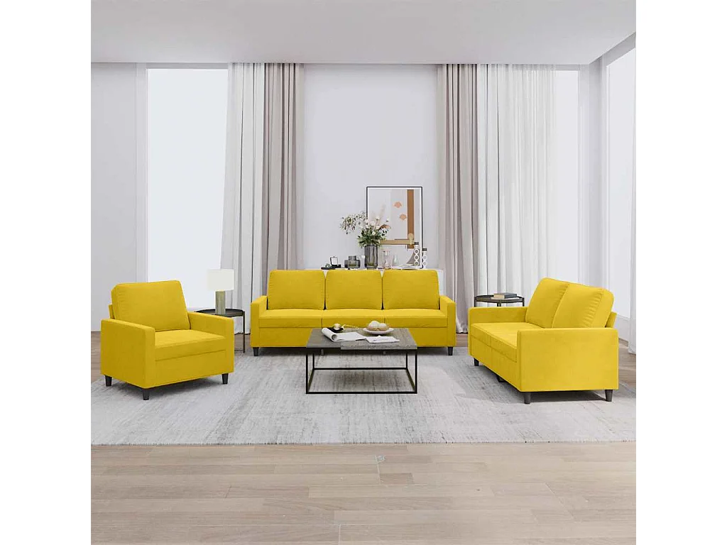 Ensemble de canapés 3 pcs avec coussins Jaune Velours