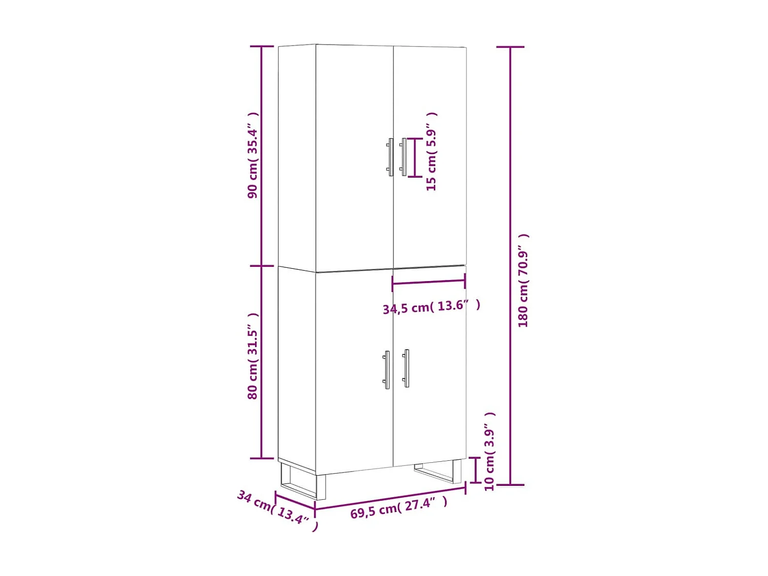 Buffet haut Sonoma gris 69,5x34x180 cm Bois d'ingénierie