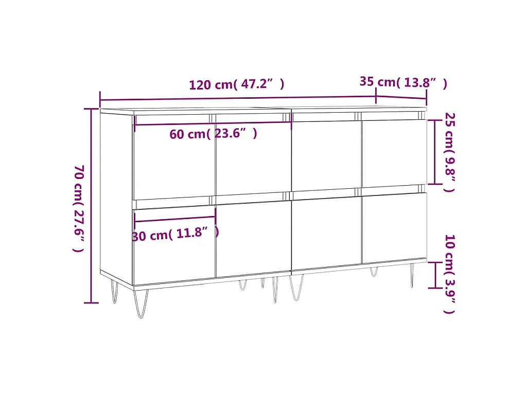 Buffets 2 pcs chêne fumé bois d'ingénierie