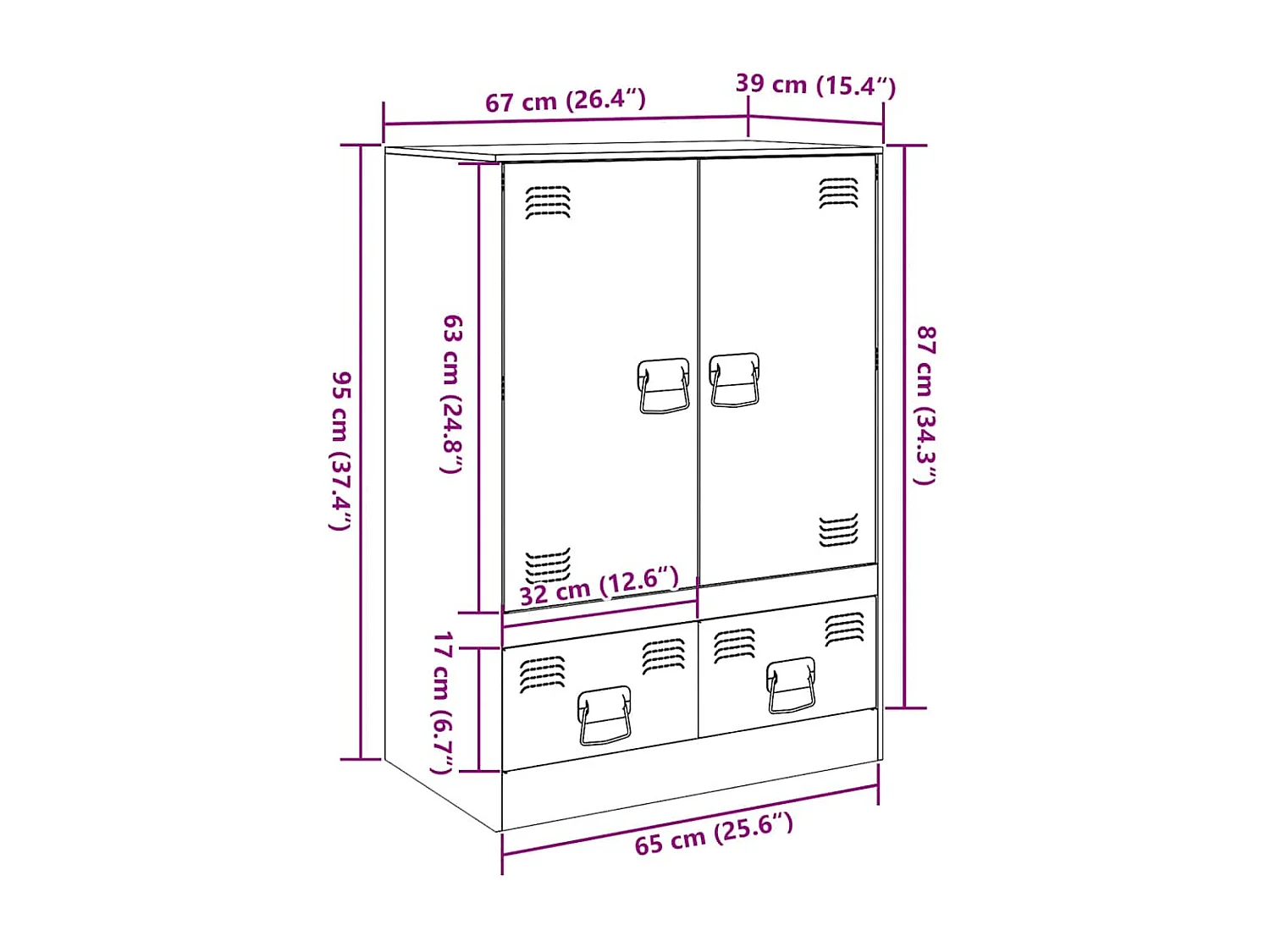 Hoge kast 67x39x95 cm staal antracietkleurig