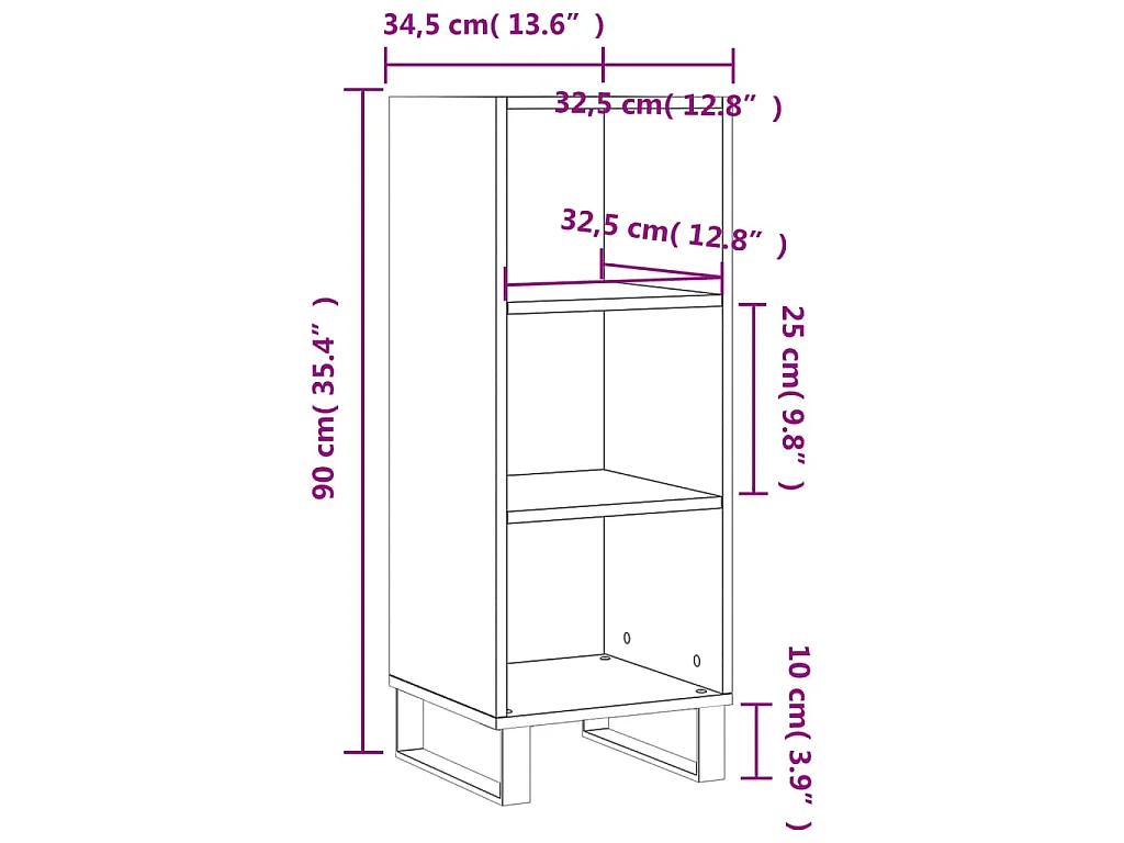 Aparador de madera de ingeniería roble ahumado 34,5x32,5x90 cm