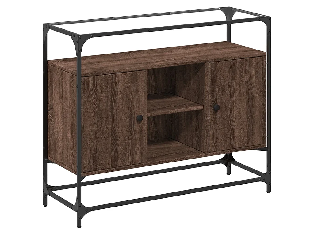 Aparador cristal y madera ingeniería marrón roble 98x35x81 cm