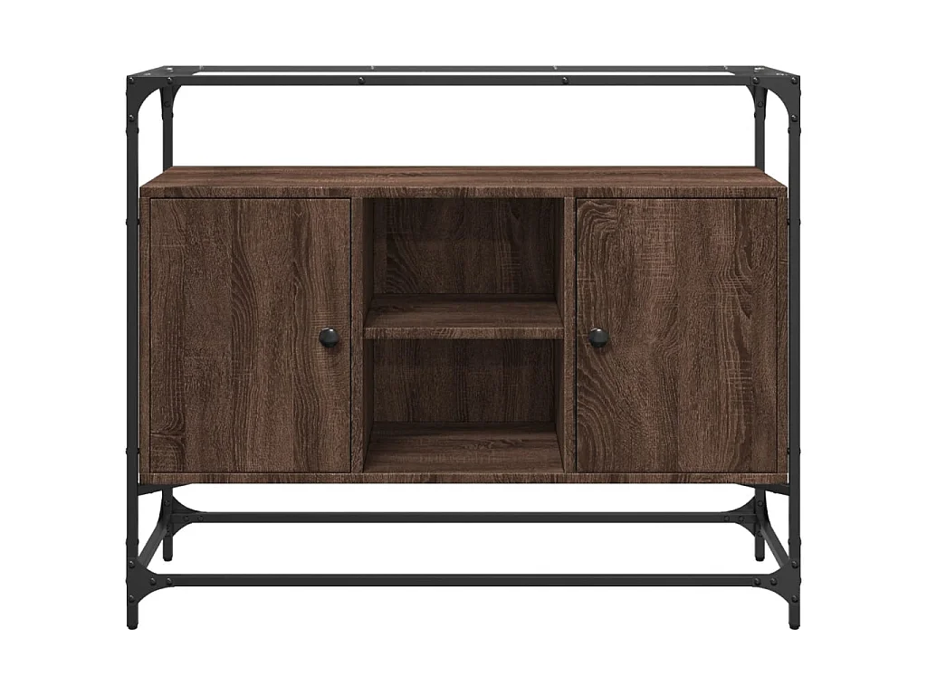 Aparador cristal y madera ingeniería marrón roble 98x35x81 cm