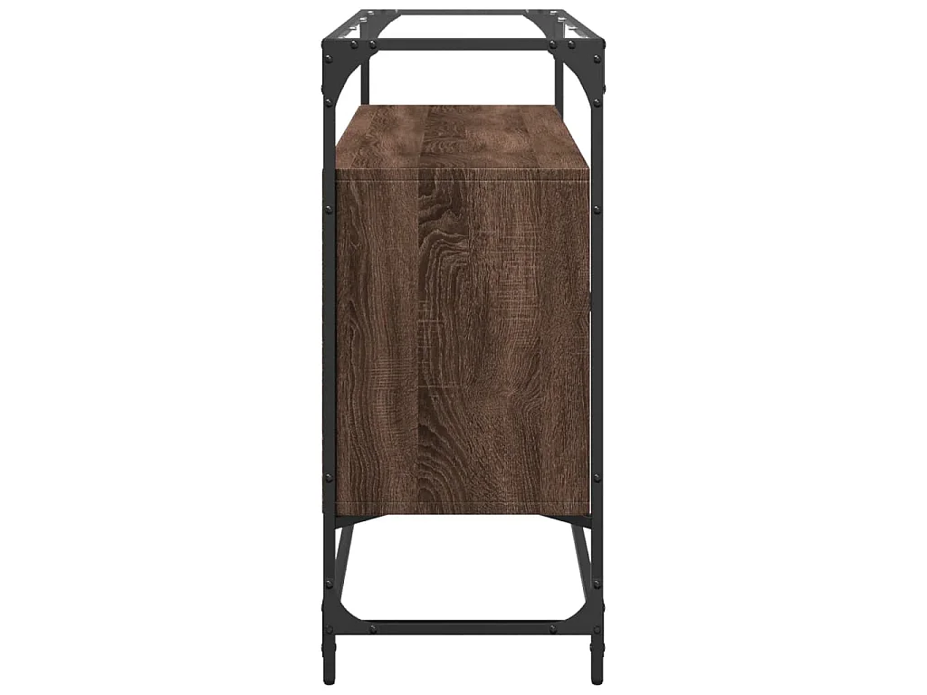 Aparador cristal y madera ingeniería marrón roble 98x35x81 cm