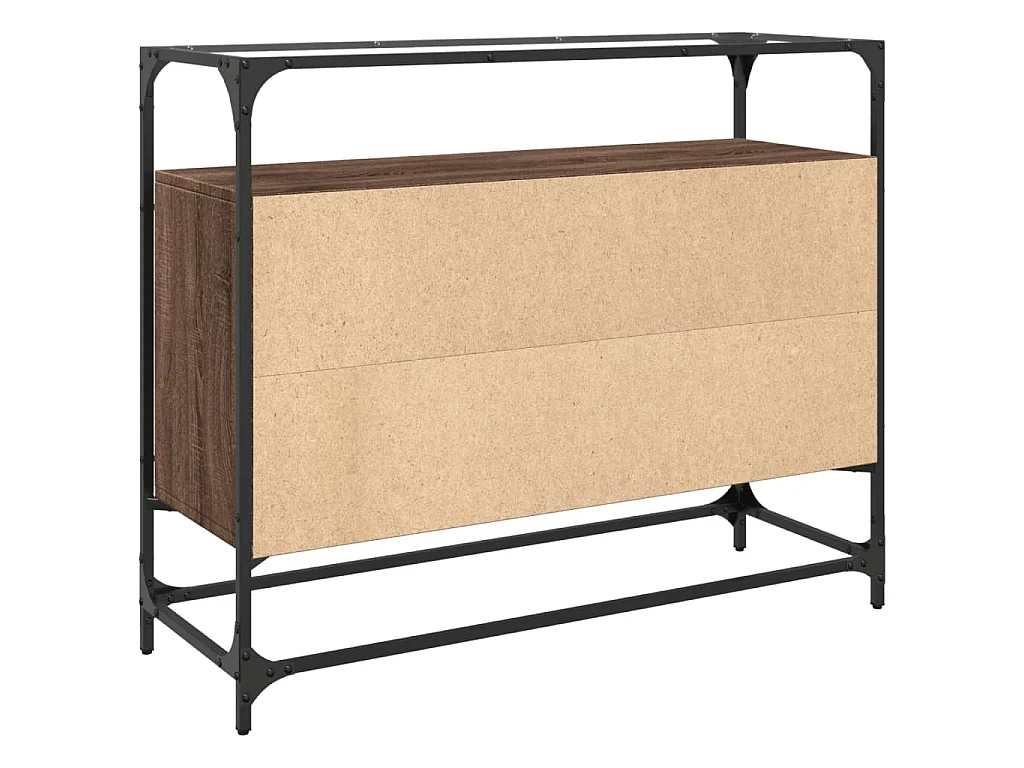 Aparador cristal y madera ingeniería marrón roble 98x35x81 cm