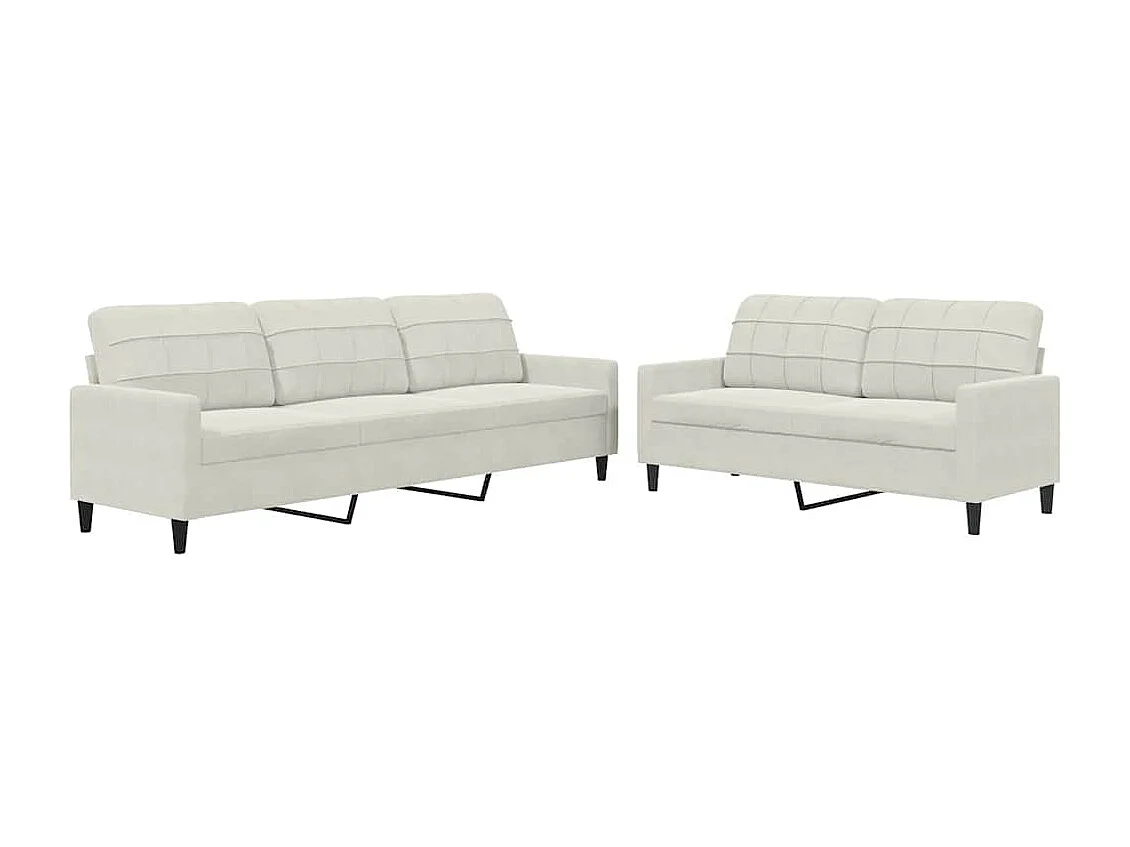 2-tlg. Sofagarnitur mit Kissen Creme Samt