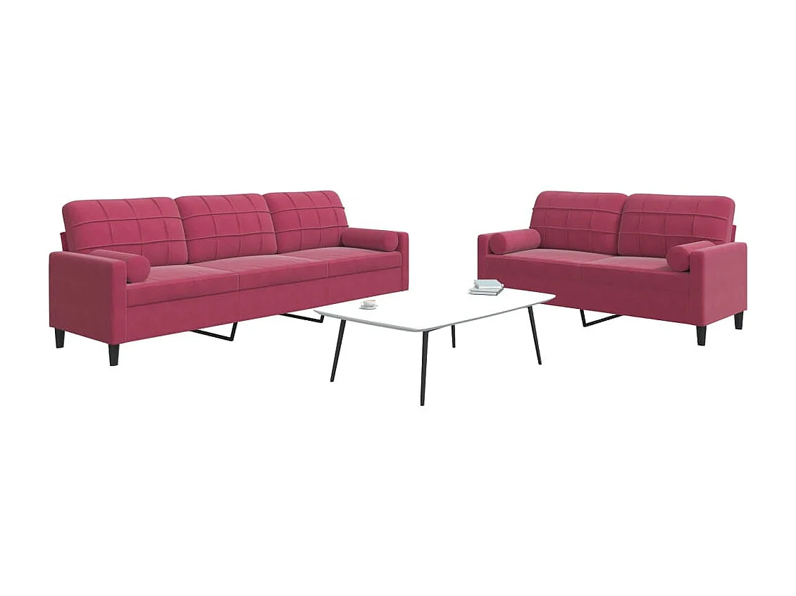 2-delige Loungeset met kussens en bolsters fluweel wijnrood