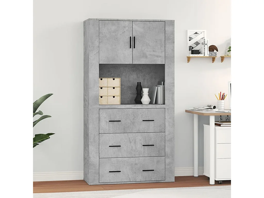 Hoge kast bewerkt hout betongrijs