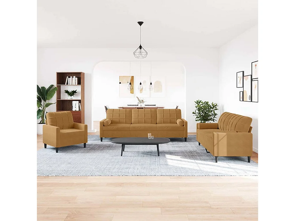 Ensemble de canapés 3 pcs avec coussins et traversins velours