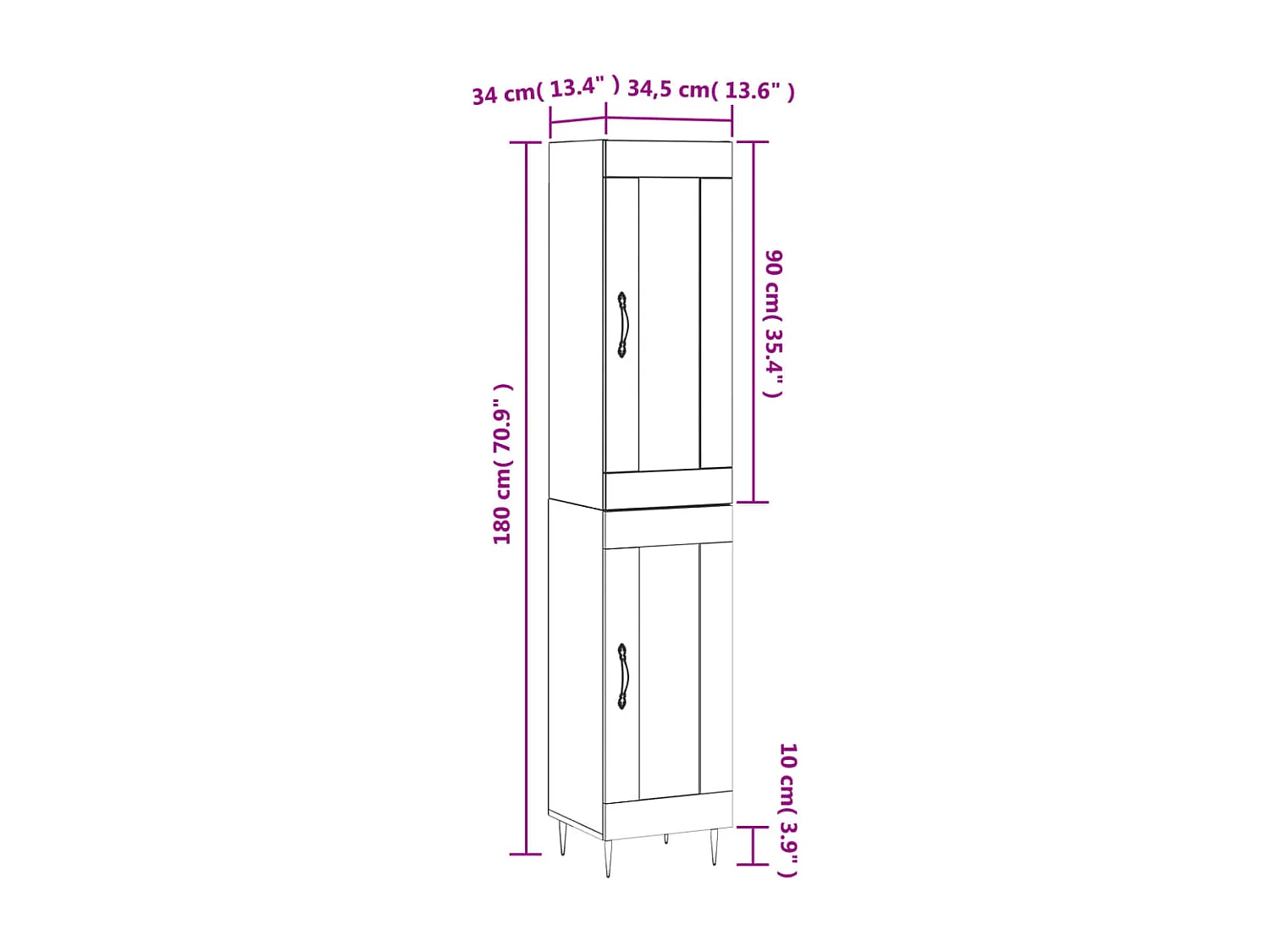 Buffet haut Gris béton 34,5x34x180 cm Bois d'ingénierie