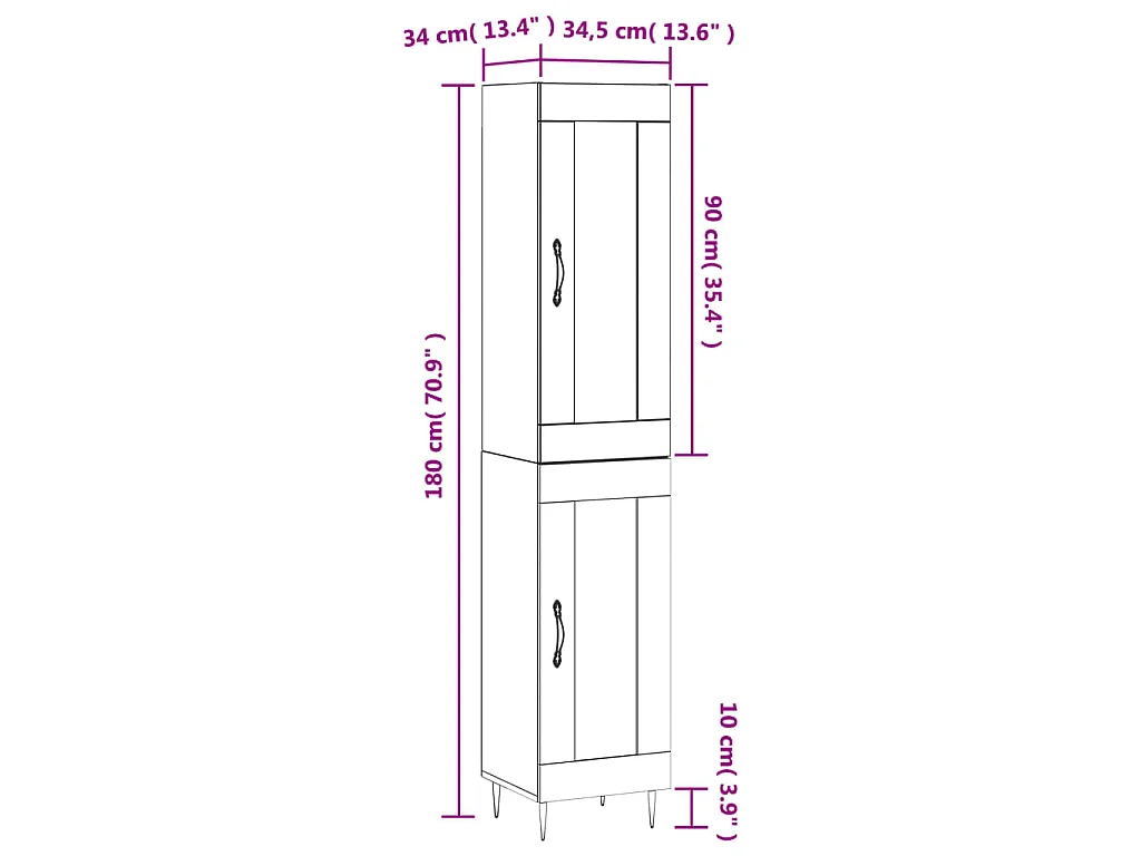 Highboard Betongrau 34,5x34x180 cm Holzwerkstoff