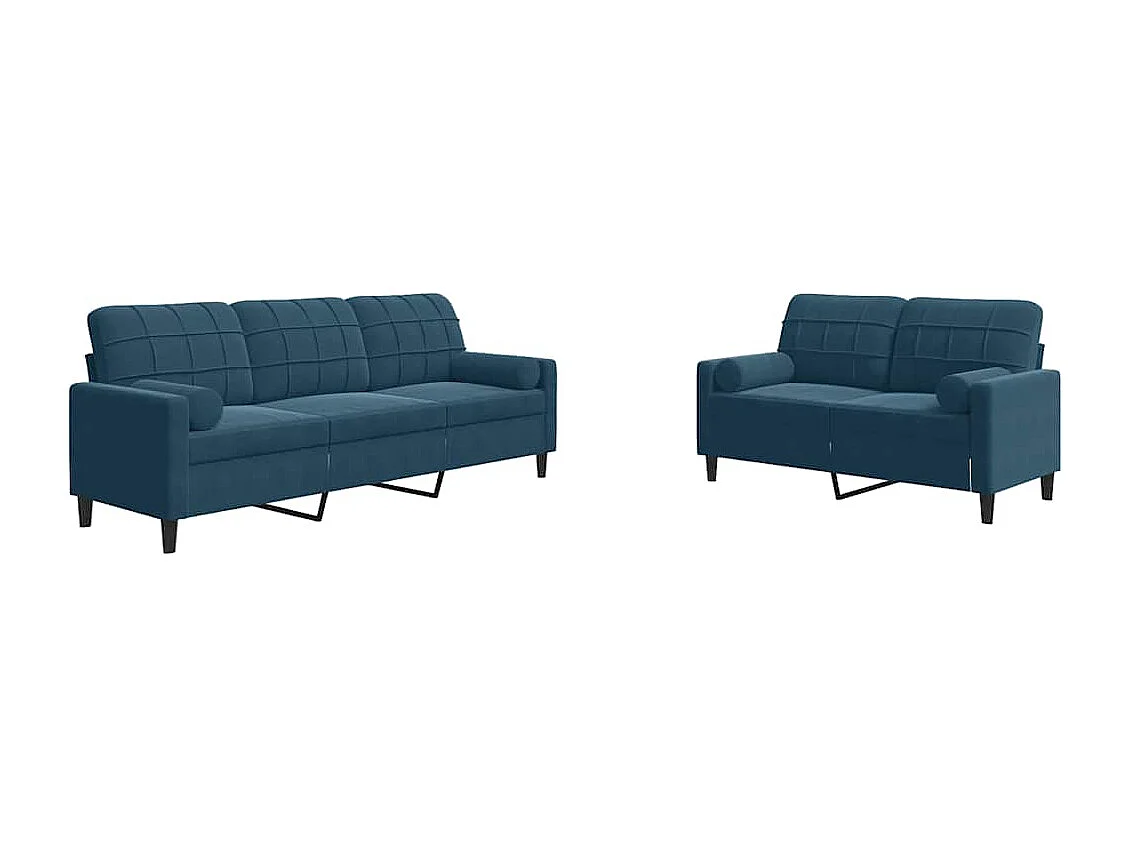 Ensemble de canapés 2pcs et coussins et traversins bleu velours