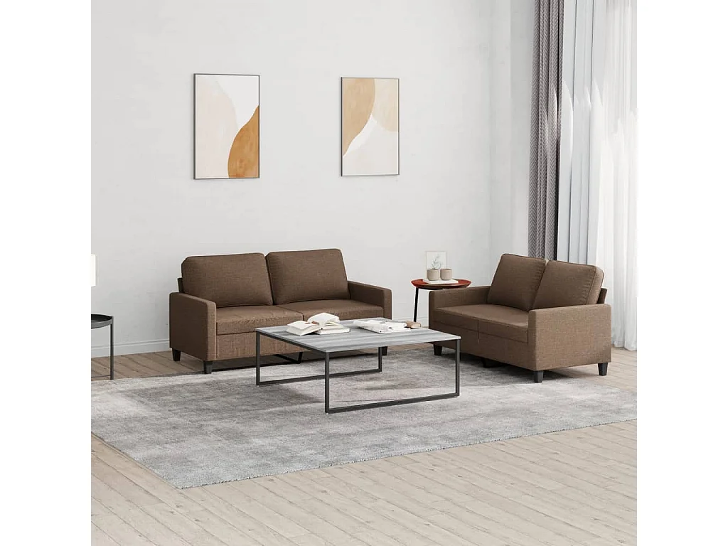 Ensemble de canapés 2 pcs avec coussins Marron Tissu
