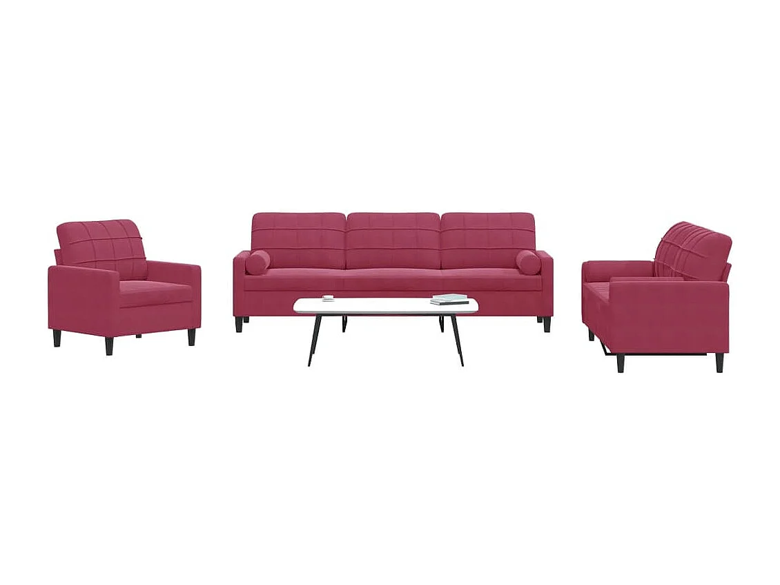 Ensemble de canapés 3 pcs avec coussins et traversins velours