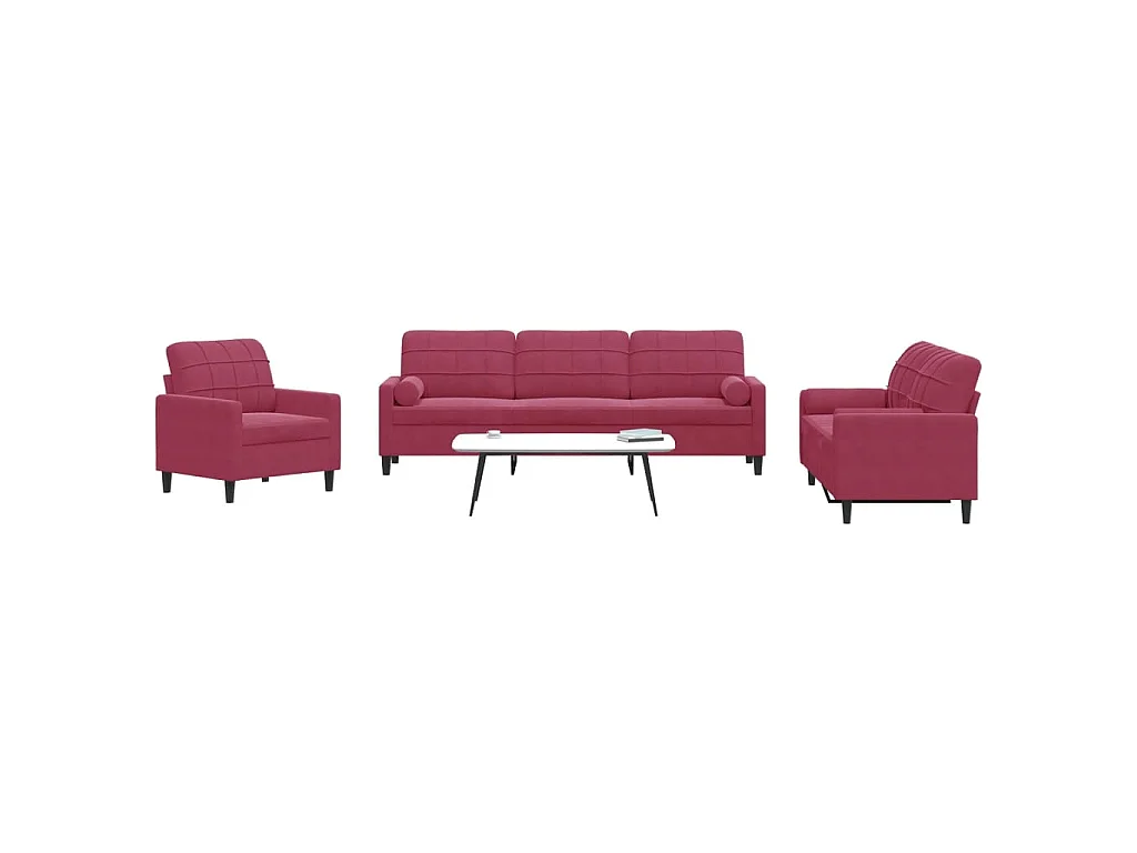 Ensemble de canapés 3 pcs avec coussins et traversins velours