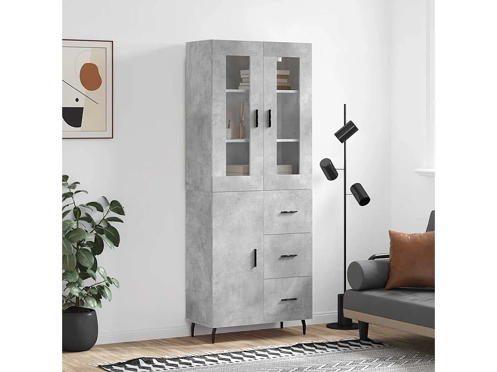 Buffet haut Gris béton 69,5x34x180 cm Bois d'ingénierie