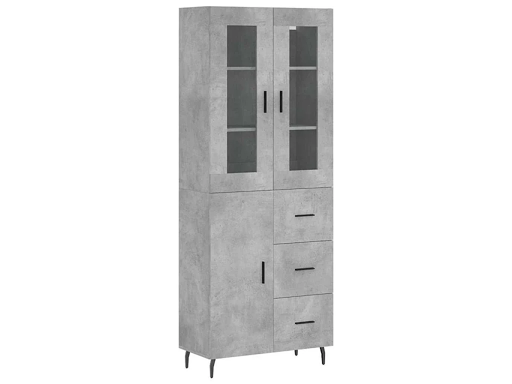 Hoge kast 69,5x34x180 cm bewerkt hout betongrijs