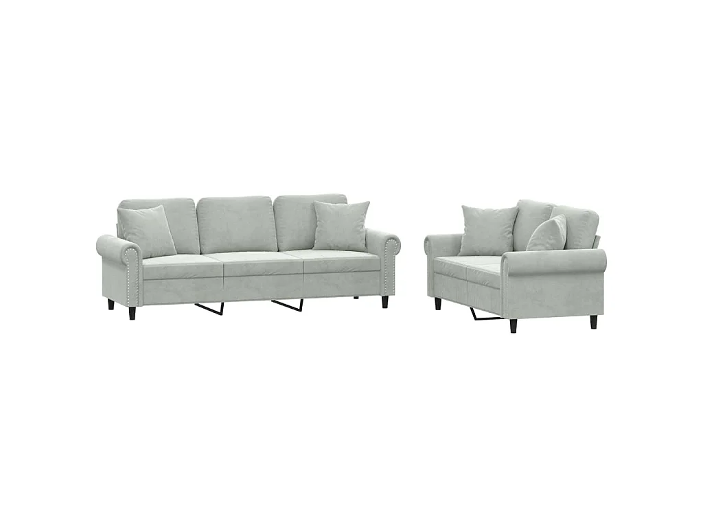 2-delige Loungeset met kussens fluweel lichtgrijs