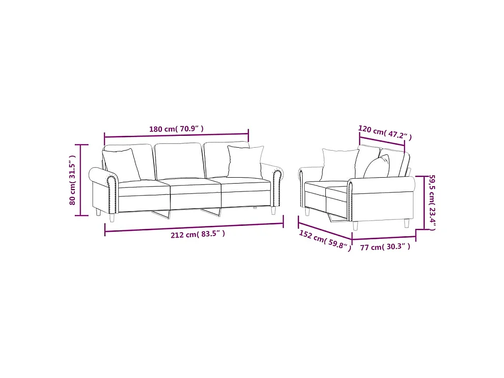 2-delige Loungeset met kussens fluweel lichtgrijs