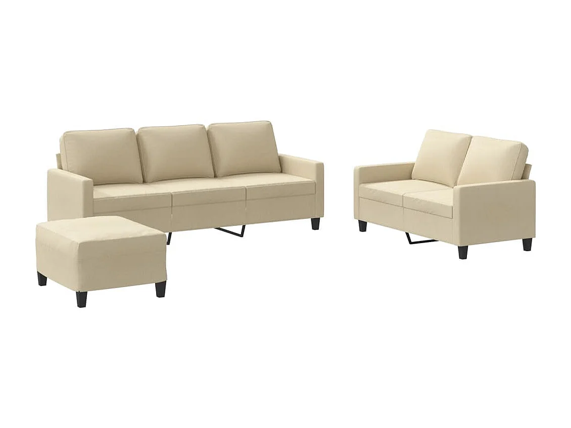 Set di Divani 3 pz con Cuscini Crema in Tessuto