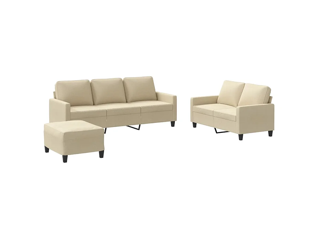 Set di Divani 3 pz con Cuscini Crema in Tessuto