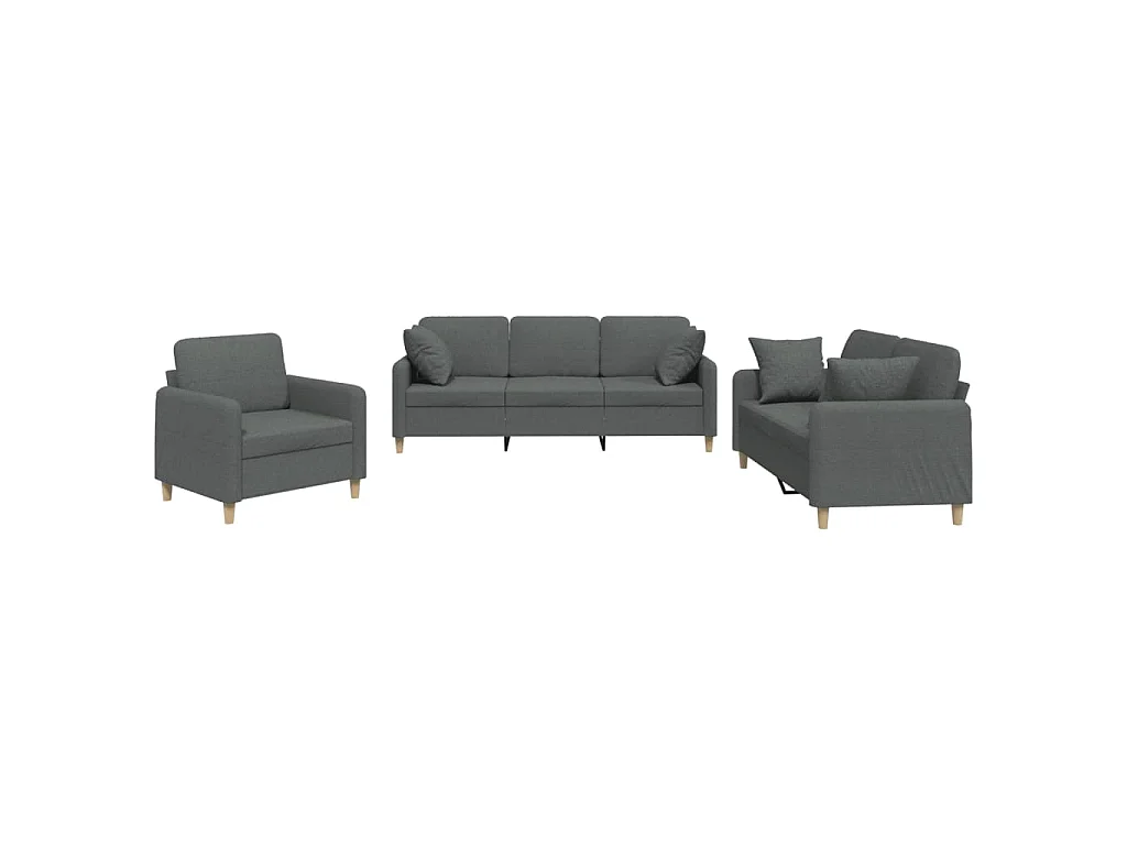 Ensemble de canapés 3 pcs coussins gris foncé tissu