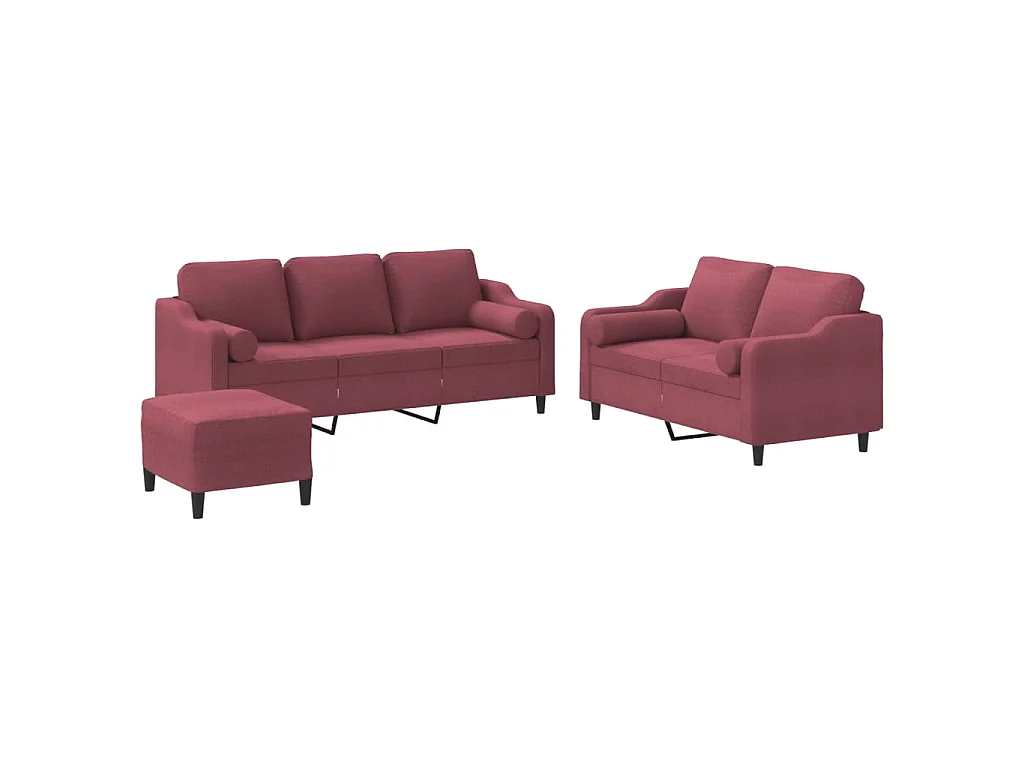 Ensemble de canapés 3 pcs avec coussins rouge bordeaux tissu