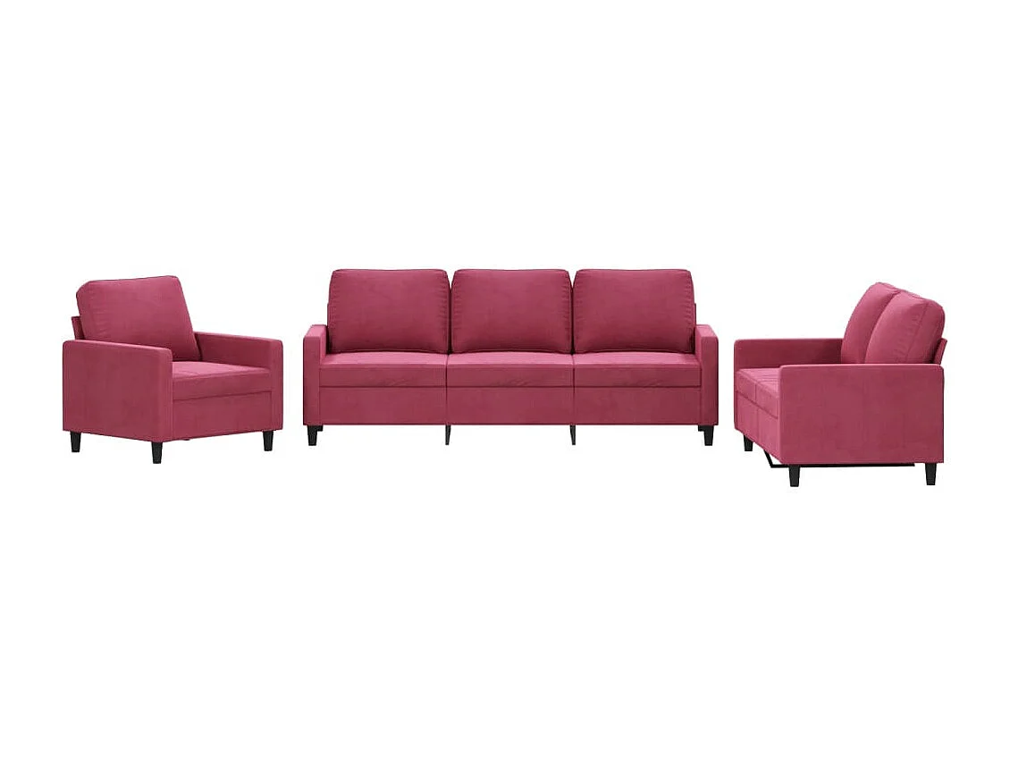 3-delige Loungeset met kussens fluweel wijnrood