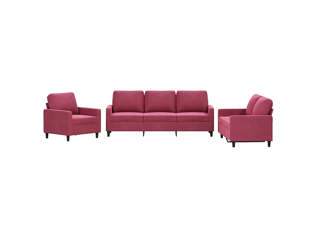 Ensemble de canapés 3 pcs avec coussins Rouge bordeaux Velours