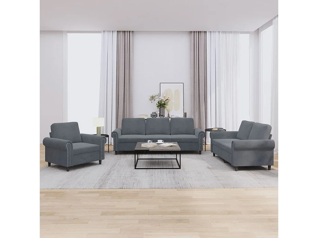 Ensemble de canapés 3 pcs avec coussins Gris foncé Velours