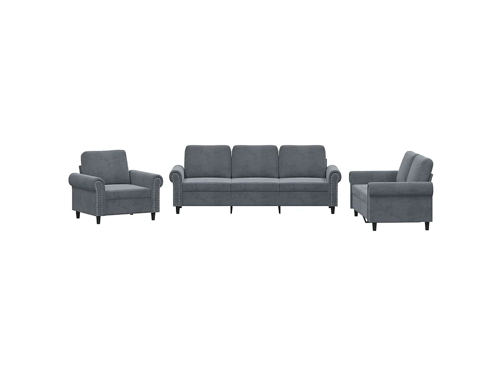 Ensemble de canapés 3 pcs avec coussins Gris foncé Velours