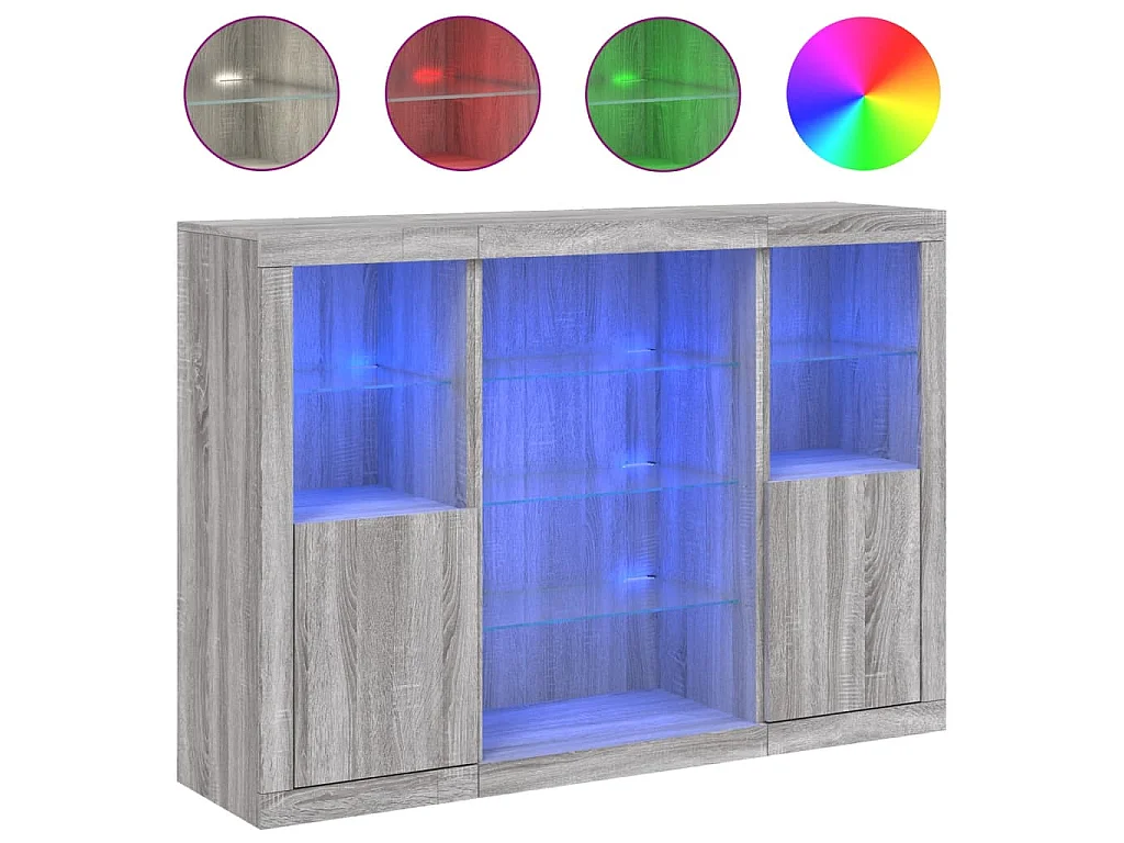 Sideboards mit LED-Leuchten 3 Stk. Grau Sonoma Holzwerkstoff