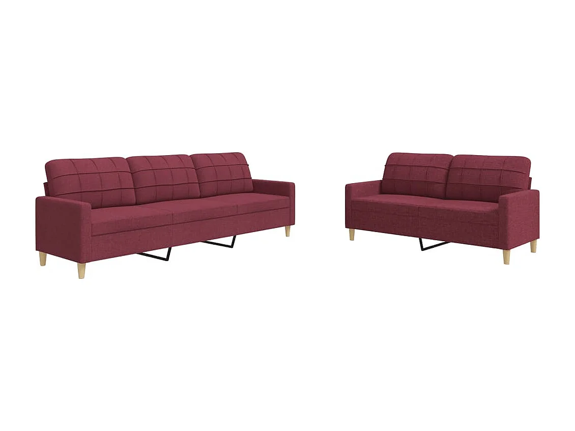 Set di Divani 2 pz Rosso Vino in Tessuto