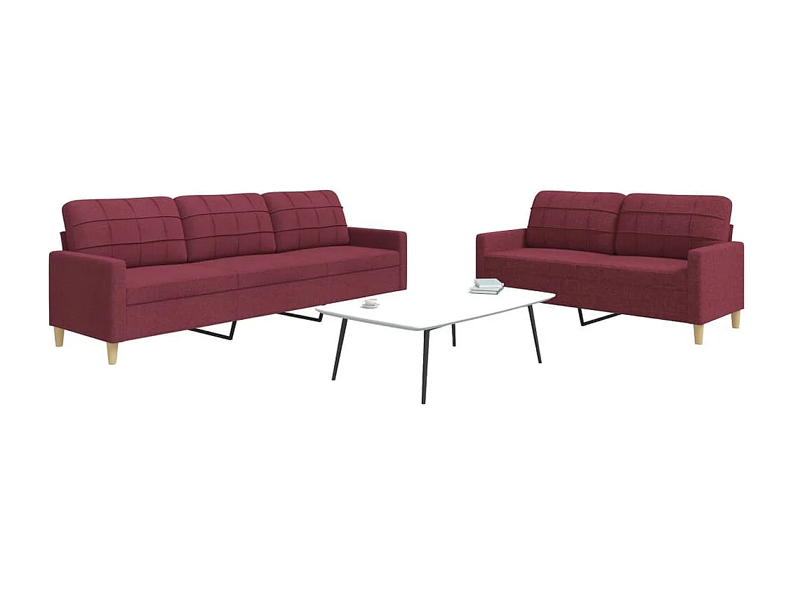 Set di Divani 2 pz Rosso Vino in Tessuto