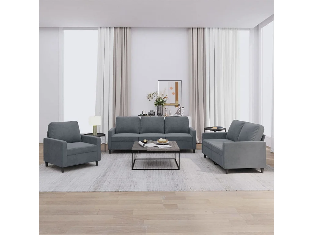 Ensemble de canapés 3 pcs avec coussins Gris foncé Velours